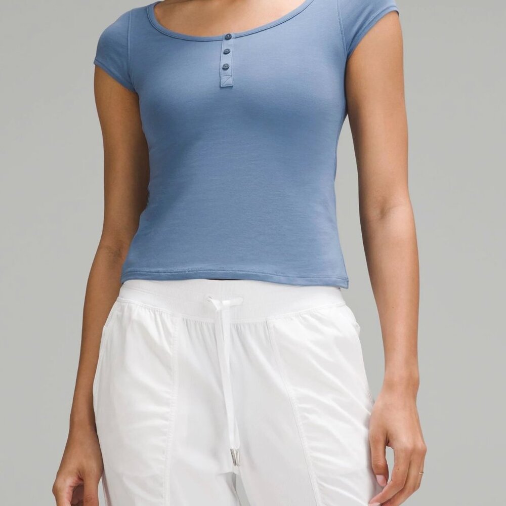EUC Lululemon Cap-Sleeve Henley T-Shirt pima cotton in Oasis Blue size MEDIUM